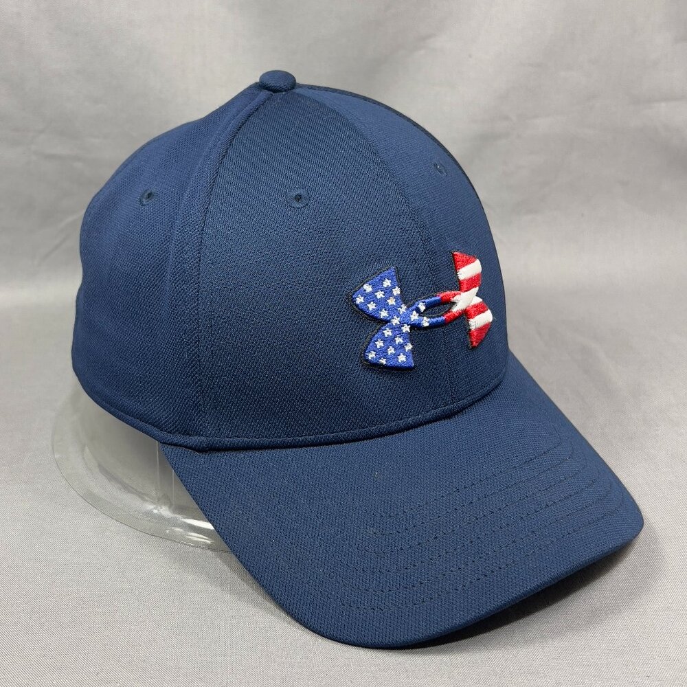 Under Armour Freedom Blitzing Stretch Fit M/L Hat Cap Blue USA Flag Golf Mens - Picture 6 of 13